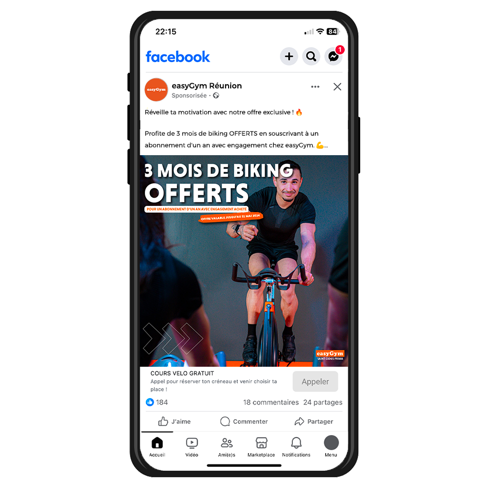 Image Facebook étude de cas easyGYM Réunion de l'agence Digital Process