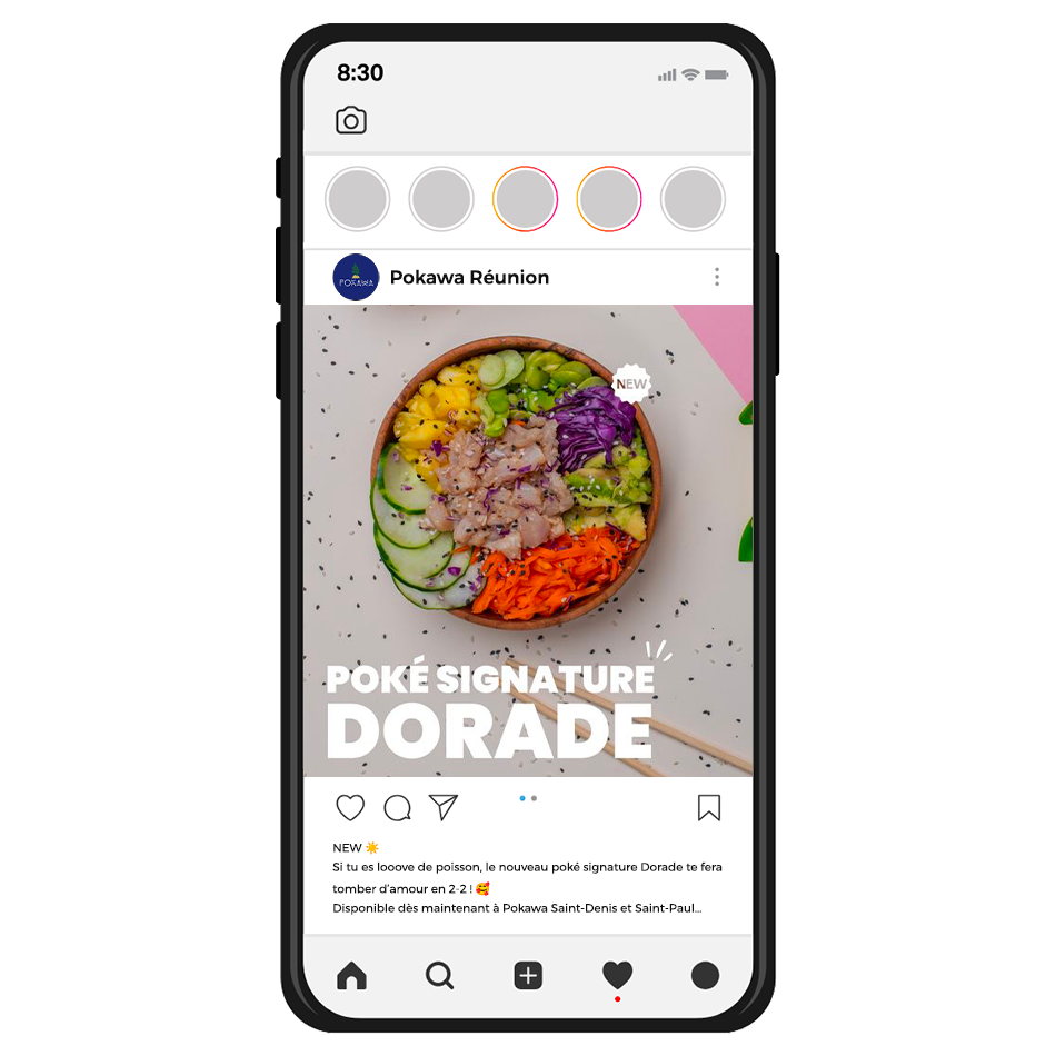 Image Instagram étude de cas Pokawa Réunion de l'agence Digital Process